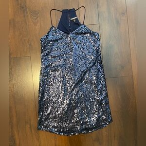 Express Xs sequin mini dress women navy blue racerback y2k party extra small